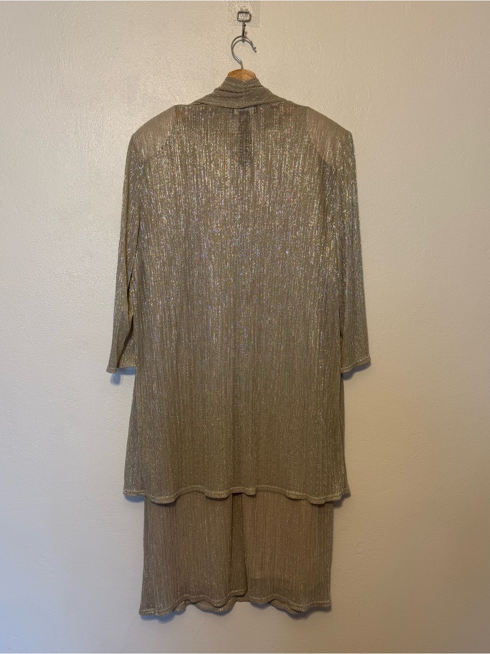 R&M Richards Sleeveless Metallic Champagne Two-Piece Dress & Jacket Set Size 18W - Picture 5 of 16